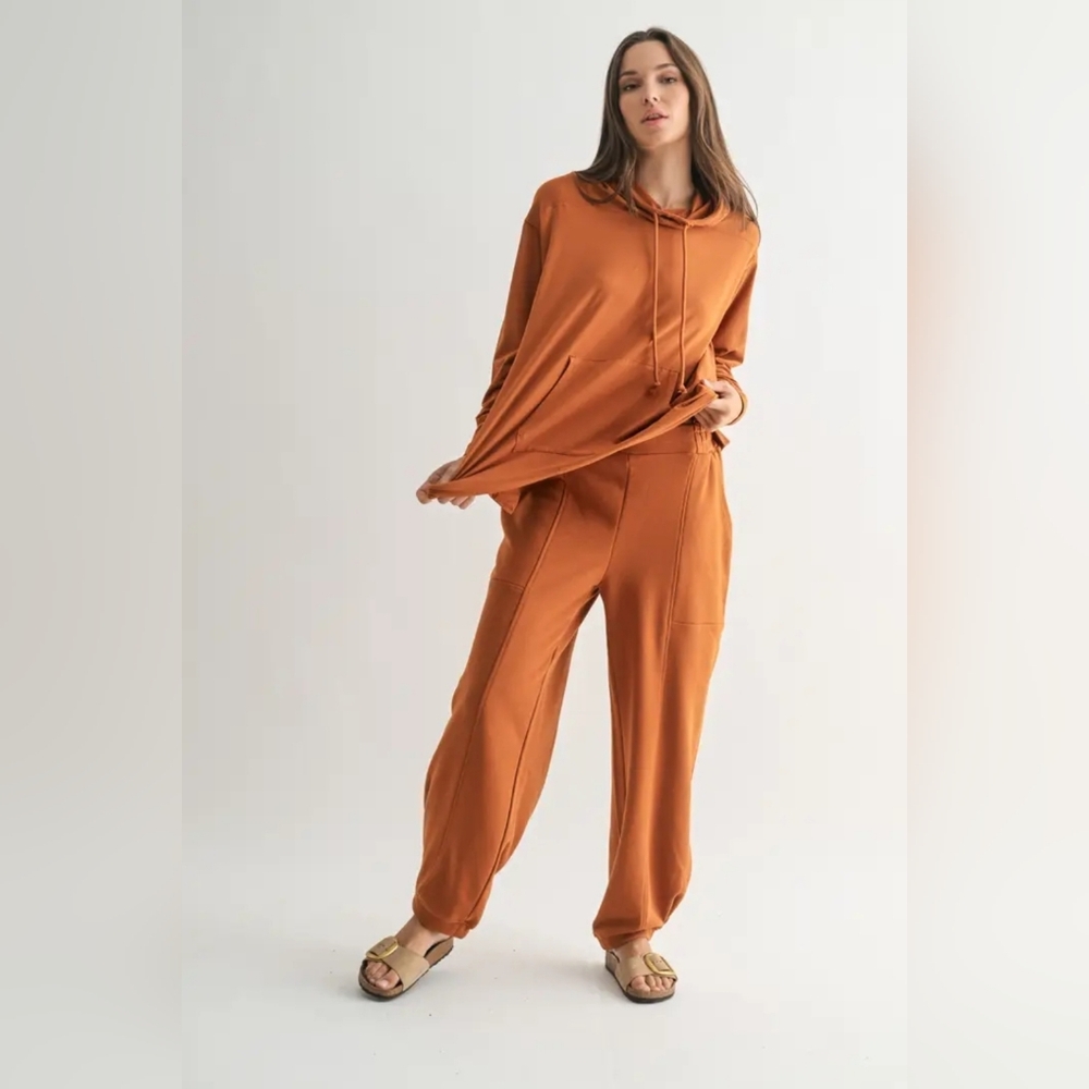 Relaxed Hooded Top in Rust Orange